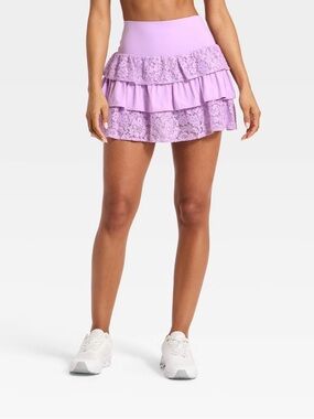 NWT JoyLab Lavender Tiered Ruffle Mini Skirt with Shorts